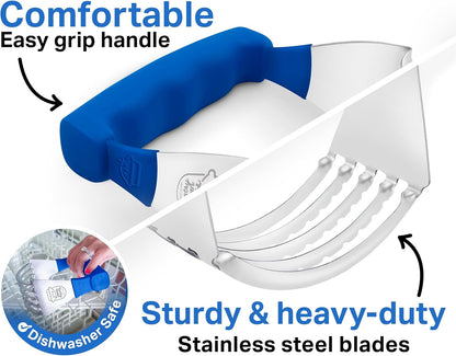 Pastry Cutter Tool - Heavy Duty Stainless Steel Pastry Blender, Comfortable Handle, Dishwasher Safe, Perfect Flaky Pie Crust & Biscuits - Blue