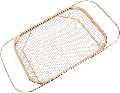 Over the Sink Colander, Expandable Baskets with Fine Mesh Strainer Handle Stainless Steel Rectangle Kitchen Colanders for Strain Drain Rinse Fruits Vegetables Pasta New Home Essentials (Gold)