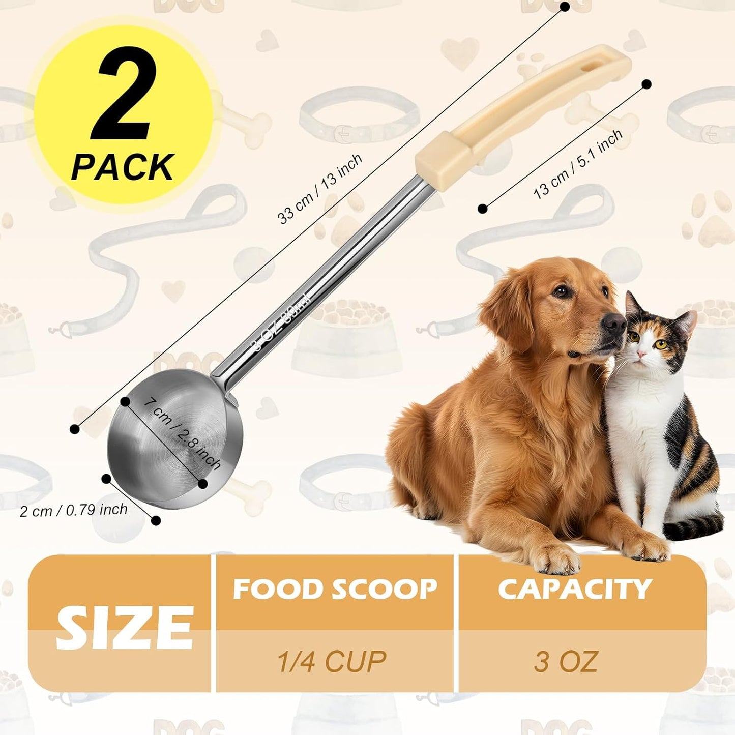 2 Pcs Dog Food Scoop Long Handled Scoops 3/4 Cup Stainless Steel Measuring Cups Portion Control Serving Spoons for Dogs Cats Birds and Rabbits Pet Food Feeding Scoop (3/4 Cup)