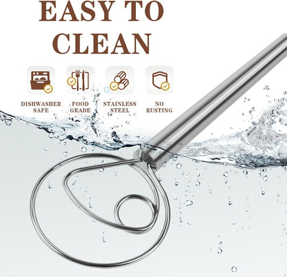 TEEVEA Danish Dough Whisk Stainless Steel for Sourdough Pizza and Bread Baking