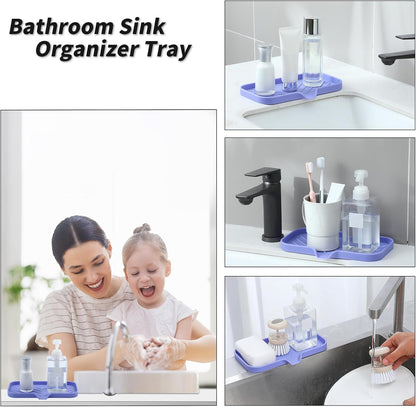 MicoYang Silicone Soap Dish with Drain Spout, Self-Draining Sink Organizer Tray for Bathroom and Kitchen, Sponges, Dispensers and Soap Holder, Non-Slip and Dishwasher Safe, Black (Compact, 4.9"×3.2")