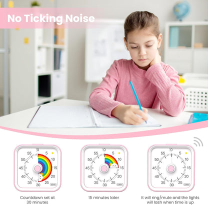 Visual Timer for Kids with Pause Function, 60 Minute Countdown Timer for Kids Desk Study, Teaching, Kitchen Cooking, Office Meetings, Time Management for ADHD (White)