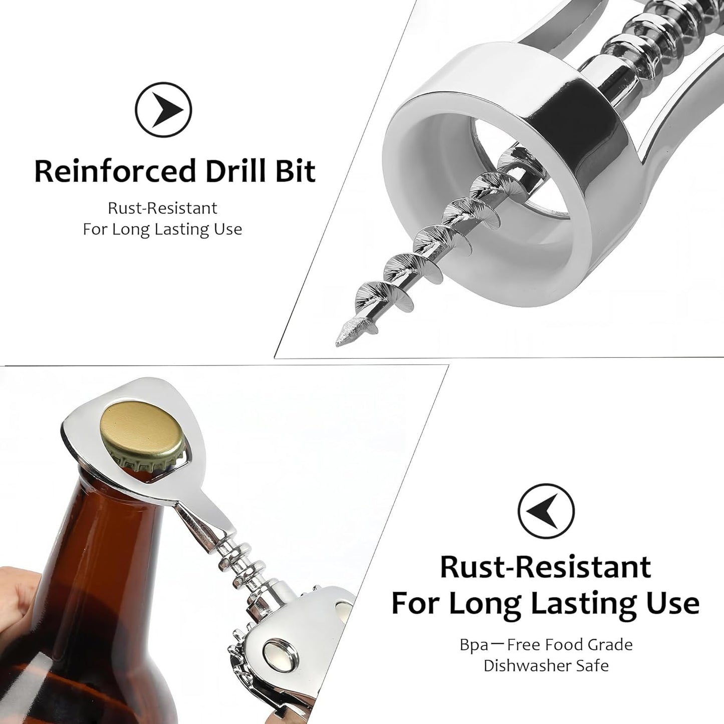 Wine Opener Zinc Alloy Premium Wing Corkscrew Multifunction Bottle Opener Ergonomic Non Slip Wing Handle Sharp Spiral Upgraded European Style