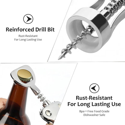 Wine Opener Zinc Alloy Premium Wing Corkscrew Multifunction Bottle Opener Ergonomic Non Slip Wing Handle Sharp Spiral Upgraded European Style