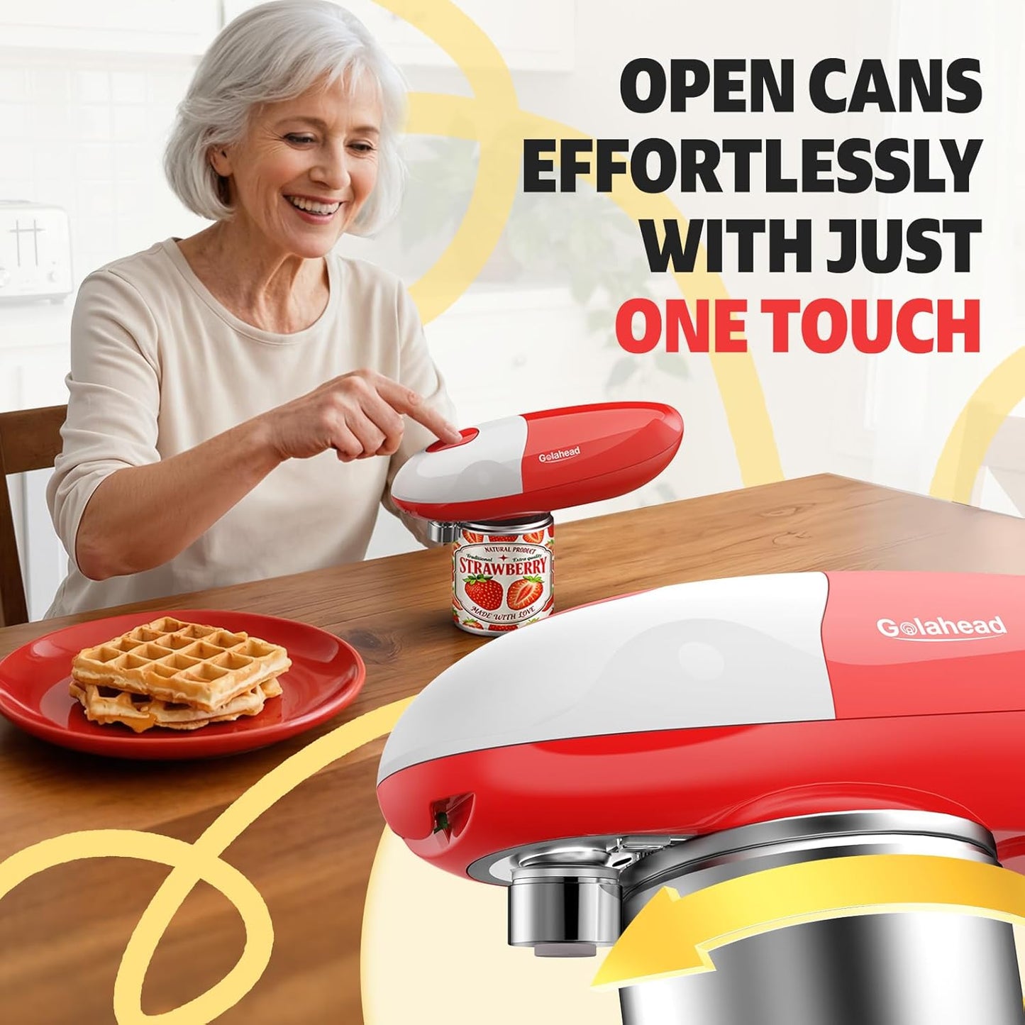 Hands Free Electric Can Opener for Seniors with Arthritis, Automatic Handheld Battery-Operated Kitchen Appliance Gift Easy Side Cut All Can Sizes with Smooth Edge, hand-Safe and kitchen Gadget