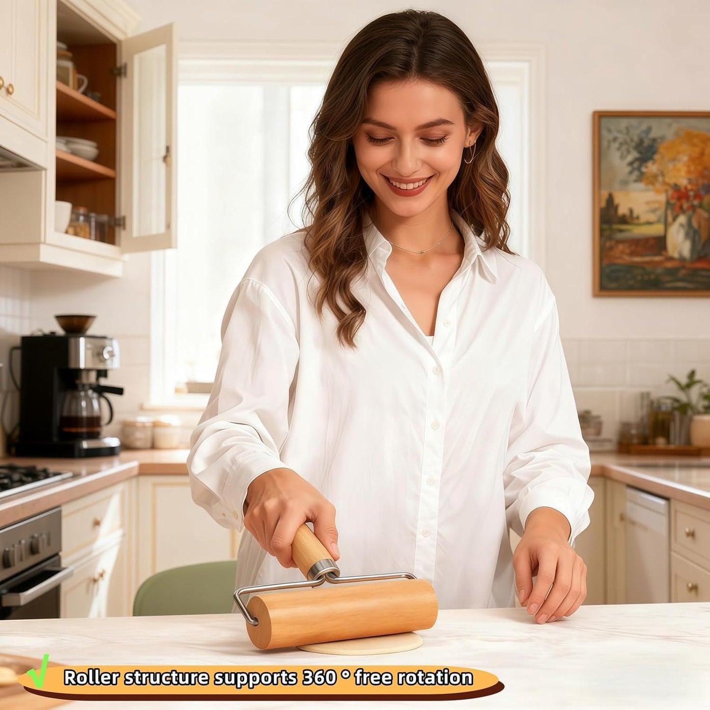 Wooden Rolling Pin Set - Non-Stick Pizza & Dough Roller, Ergonomic Bakery Tool for Cookies, Pie, Bread Dough | Heavy Duty, Easy Clean, Compact Storage | Kitchen Gadget Essential