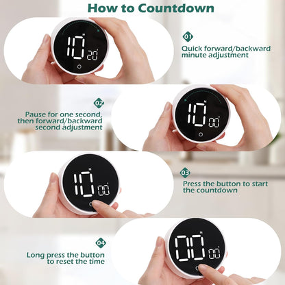 GeeRic Digital Kitchen Timers, 199 Minutes Countdown Countup Rotary Timer, Large LED Stopwatch, Volume Adjustable Kitchen, Study, Workout, and Office Timer Black
