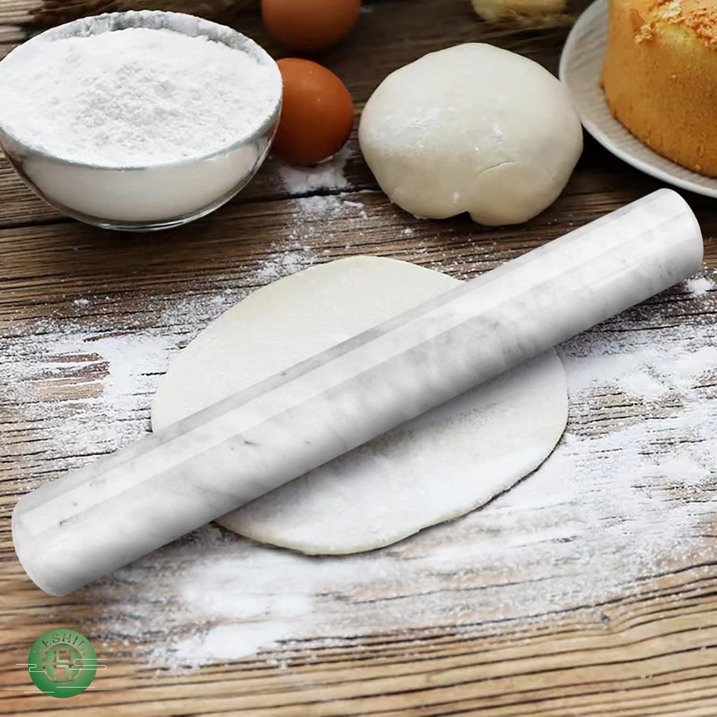 Marble Rolling Pin with Stand, 15.7" Black Stone French Heavy Polished Non Stick Cookie Pizza Pastry Dough Baker Roller for Kitchen Baking
