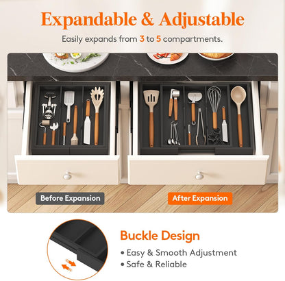 Lifewit Utensil Organizer for Kitchen Drawer, Expandable Cooking Utensil Tray, Cutlery Silverware Flatware Holder, Wood Adjustable Spatula Tools Storage Divider, 8.9-15.8 x 15.75, Natural