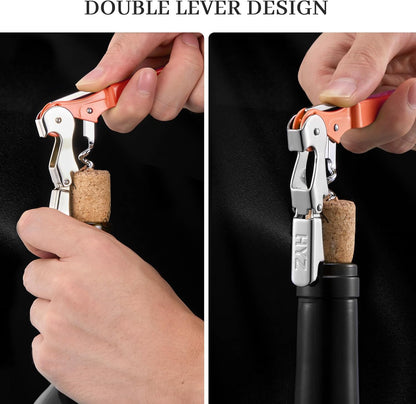 HYZ 2-Pack Wine Opener Waiter Corkscrew, Professional Wine Key for Servers, Bartender, with Foil Cutter, Manual Wine Bottle Opener Double Hinged (Black)