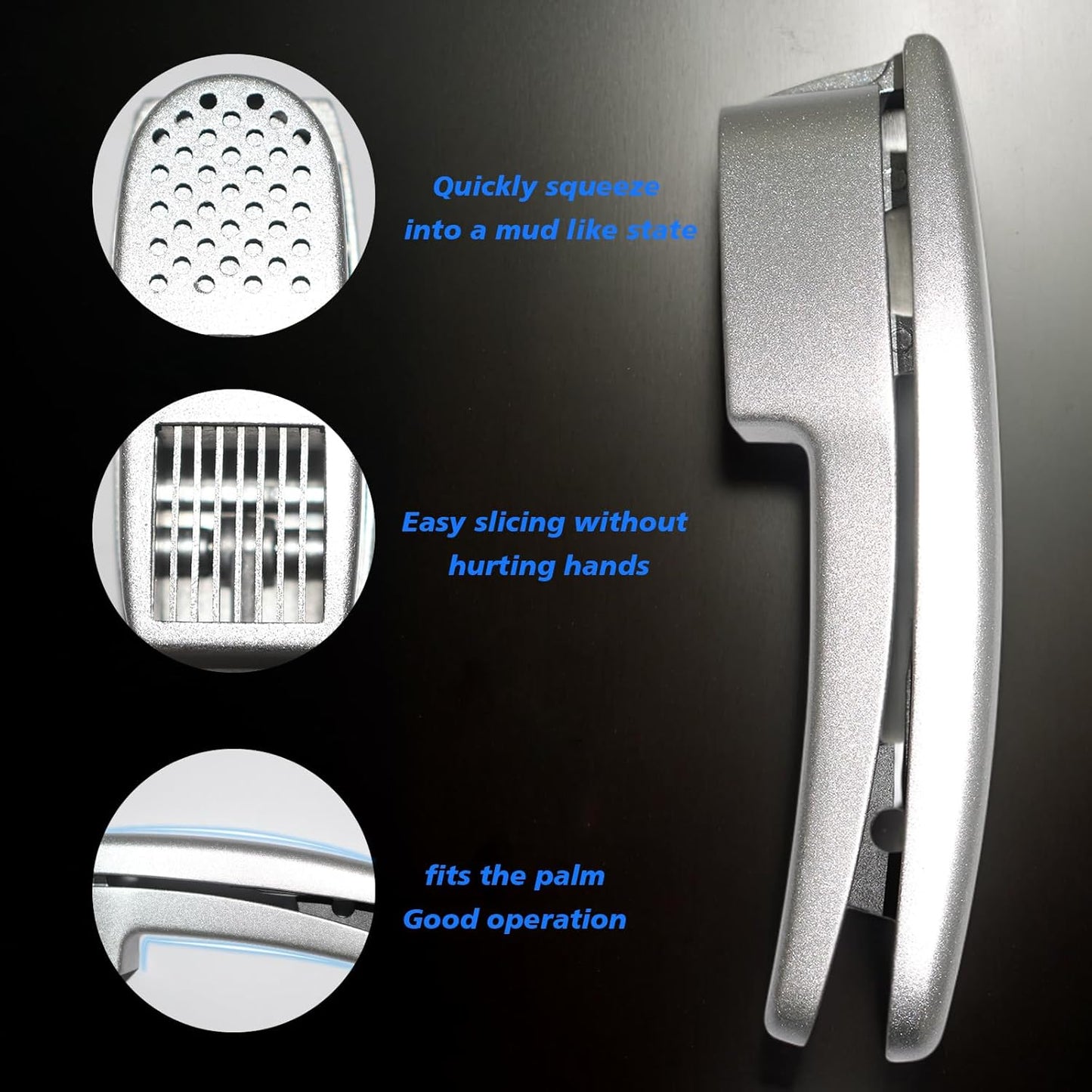 2-in-1 Professional Garlic Press and Peeler Set, Aluminium Press with Built-in Cleaner, Manual Crusher and Mincer for Unpeeled Garlic Cloves,Fast And Portable Garlic Peeler