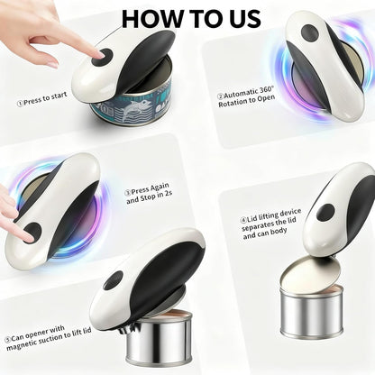 Electric Can Opener for Seniors & Arthritis - Rechargeable Automatic with One-Touch Open and Smooth Edge Cutting, Lid Remover, Food-Safe Stainless Steel Blade Easy to Use Hands-Free, Black