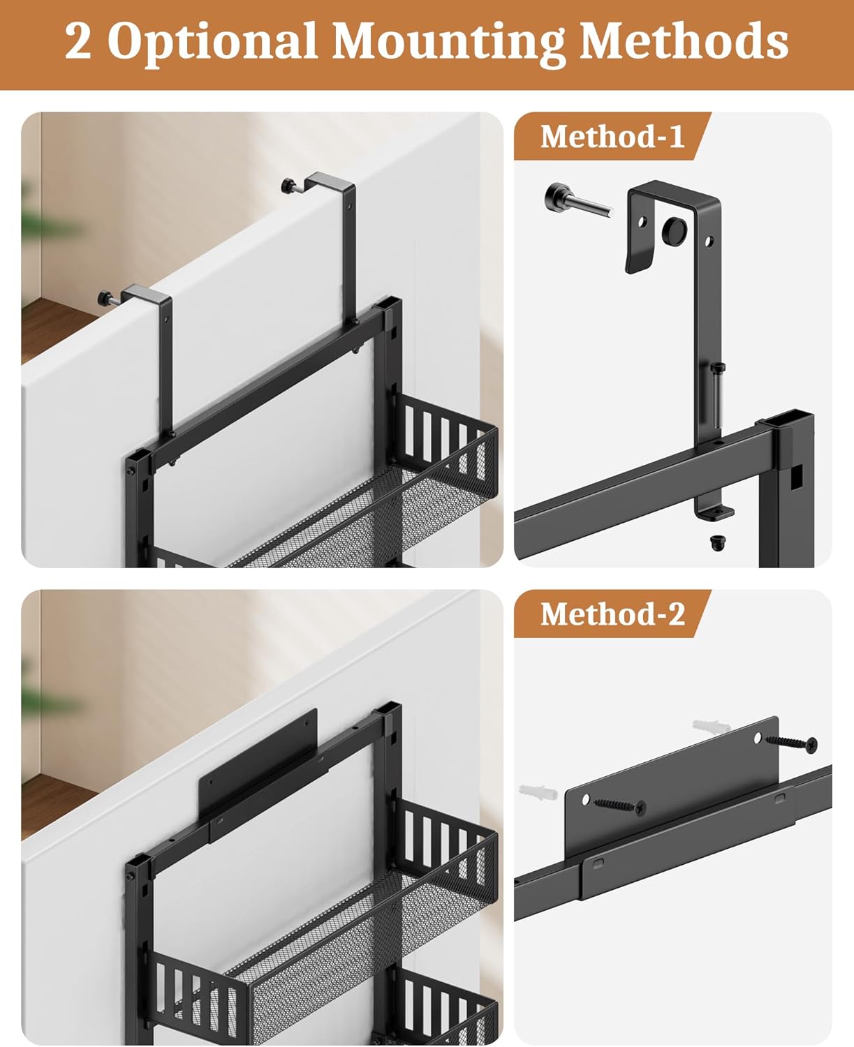 POKIPO Over the Door Pantry Organizer 8-Tier, Large Metal Door Spice Rack with Adjustable Basket, 2 in 1 Wall Mount or Hanging Heavy-Duty Pantry Door Storage Shelf for Kitchen and Bathroom, White