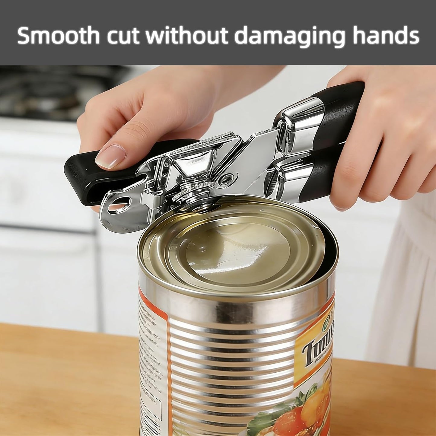 Can Opener Manual, Heavy Duty Can Opener with Built-In Bottle Openers, Ergonomic Design Extended Handle, Sharp Blade Smooth Edge, Kitchen Gadgets for Opening Cans, Multifunctional, Black