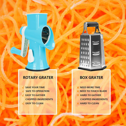 Rotary Cheese Grater with Handle-Versatile Cheese Grater Non-Slip Suction Base,Cheese Shredder & Food Slicer for Cheese,Carrots, Cucumbers,Nuts-Compact & Easy Clean Kitchen Kitchen Tool (blue)