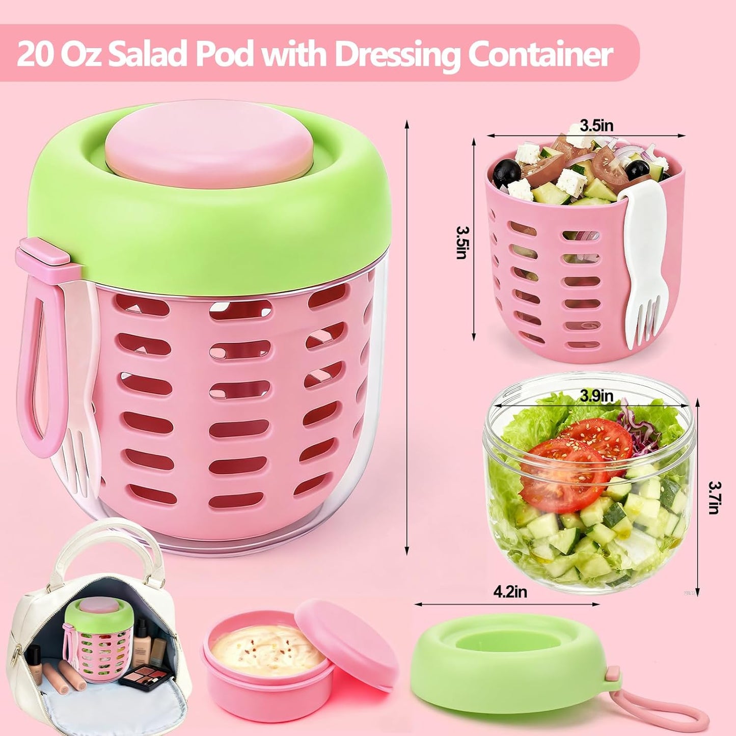 Mity rain Salad Pod with Dressing Container, Salad Jar with Inner Layer & Spoon, Salads Jars Pods with Lids, Microwave/Dishwasher/Freezer Safe Ideal for Meal Prep Office Home Travel