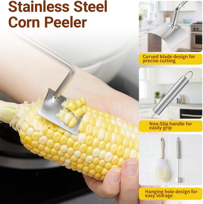 Nuogo Corn Peeler with Corn Silk Remover Stainless Steel Stripping Tool for Home & Outdoor Barbecue