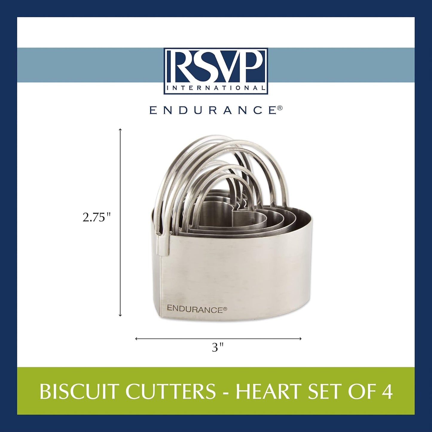 RSVP International Endurance Round Biscuit Cutters - Stainless Steel, Set of 4 | Nest for Easy Storage | For Cutting Thick or Thin Dough | Professional | High Handle Arch