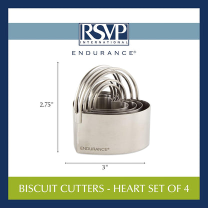 RSVP International Endurance Round Biscuit Cutters - Stainless Steel, Set of 4 | Nest for Easy Storage | For Cutting Thick or Thin Dough | Professional | High Handle Arch