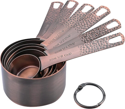 Smithcraft Measuring Spoons Set 7, Copper Plated Measuring Spoons Set for Baking & Kitchen, Metric &US Stainless Steel Measure Tools with Leveler for Dry & Liquid