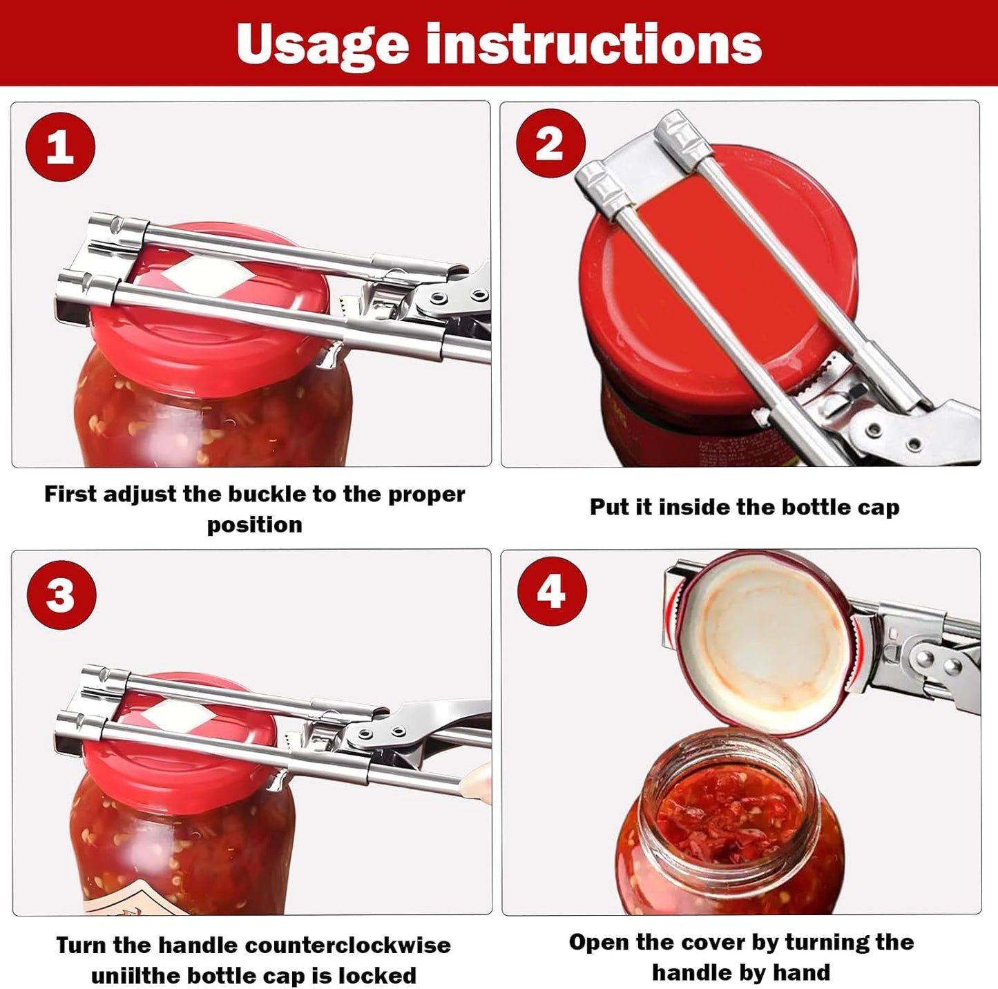 Adjustable Stainless Steel Jar Opener,Jar Opener,For Weak Hand Seniors Arthritis, Gripper Kitchen Gadget Easy To Open Tight Lid（2 Pcs）