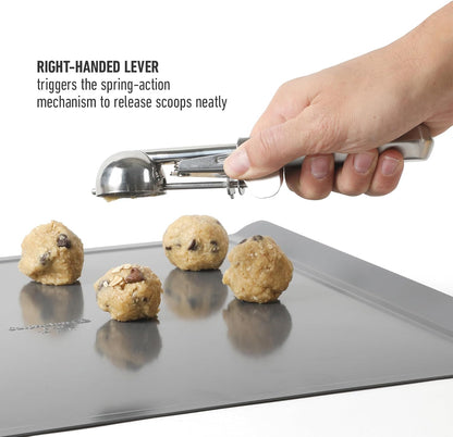 Calphalon Cookie Scoop, Stainless Steel Trigger Scoop for Cookie Dough, Ice Cream & Batter, Portion Control Kitchen Scoop with Release Mechanism, Taupe