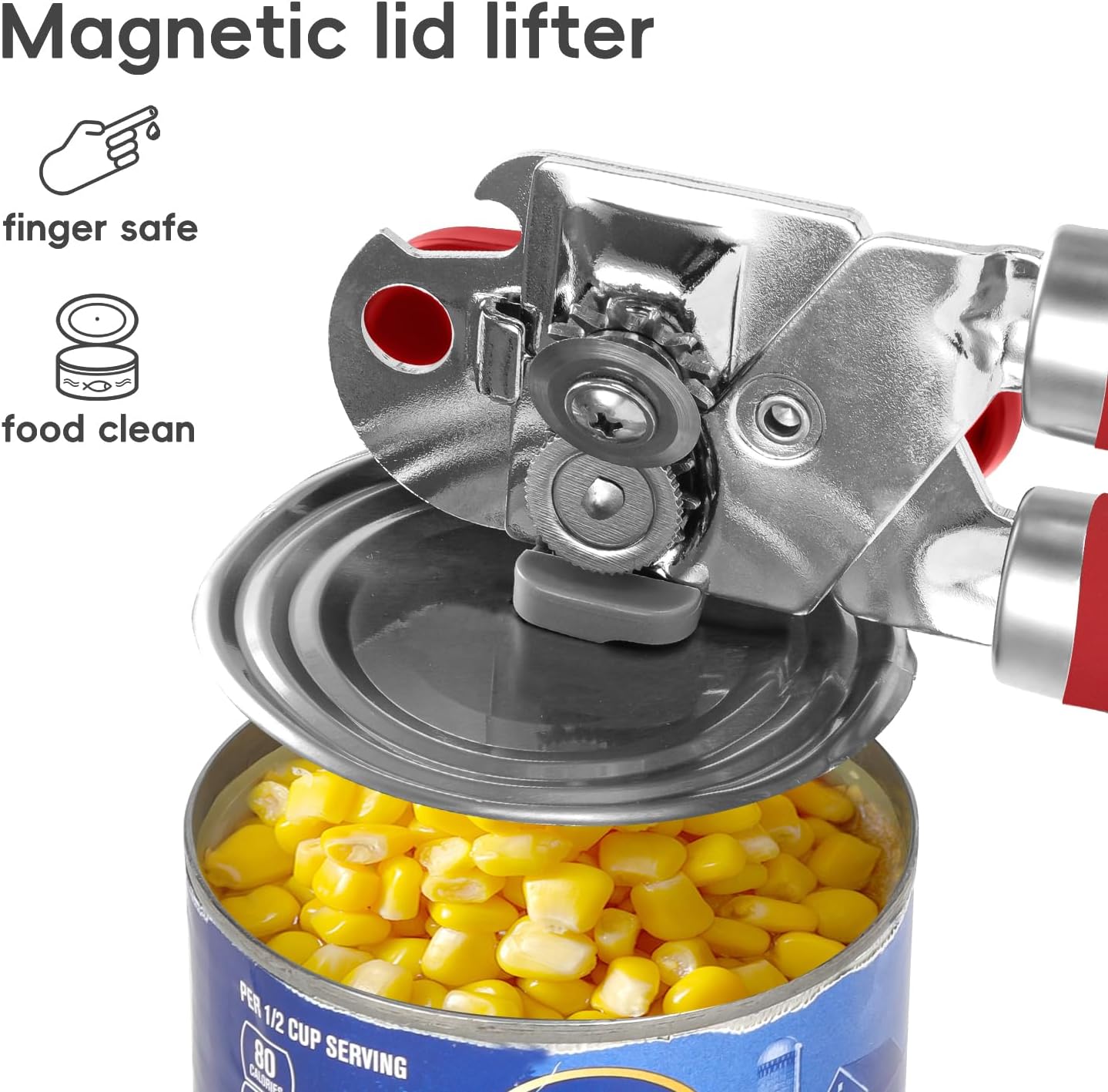 Can Opener Manual, UHIYEE Hand Held Manual Can Openers Heavy Duty with Smoother Cut Sharp Blade, Manual Hand Can Open with Soft Handle, Easy to Turn Knob, Magnetic Lid Lifter, Black