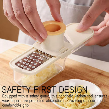 2 Pieces Mini Mandoline Slicer 3 in 1 - Ginger Garlic Grater, Vegetable Chopper with Container, Easy Grip Handheld Kitchen Tool, Safety Guard, for Camping Cooking and Picnic