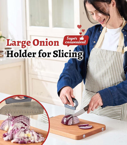 Large Onion Slicer Holder, Stainless Steel Onion Holder for Slicing, Onion Cutter Vegetable Chopper with 14 Sharp Needles for Slicing of Tomato Avocados & Meat Tenderizer, Kitchen Gadgets for Cooking