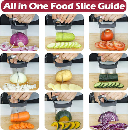 JAYVAR Extra-Large Onion Holder for Slicing, 304 Stainless Steel Onion Cutter Vegetable Chopper, Extra-Large Tomato Slicer with 16 Long Needles, Potato Slicer, Meat Tenderizer, Food Slicing Guide