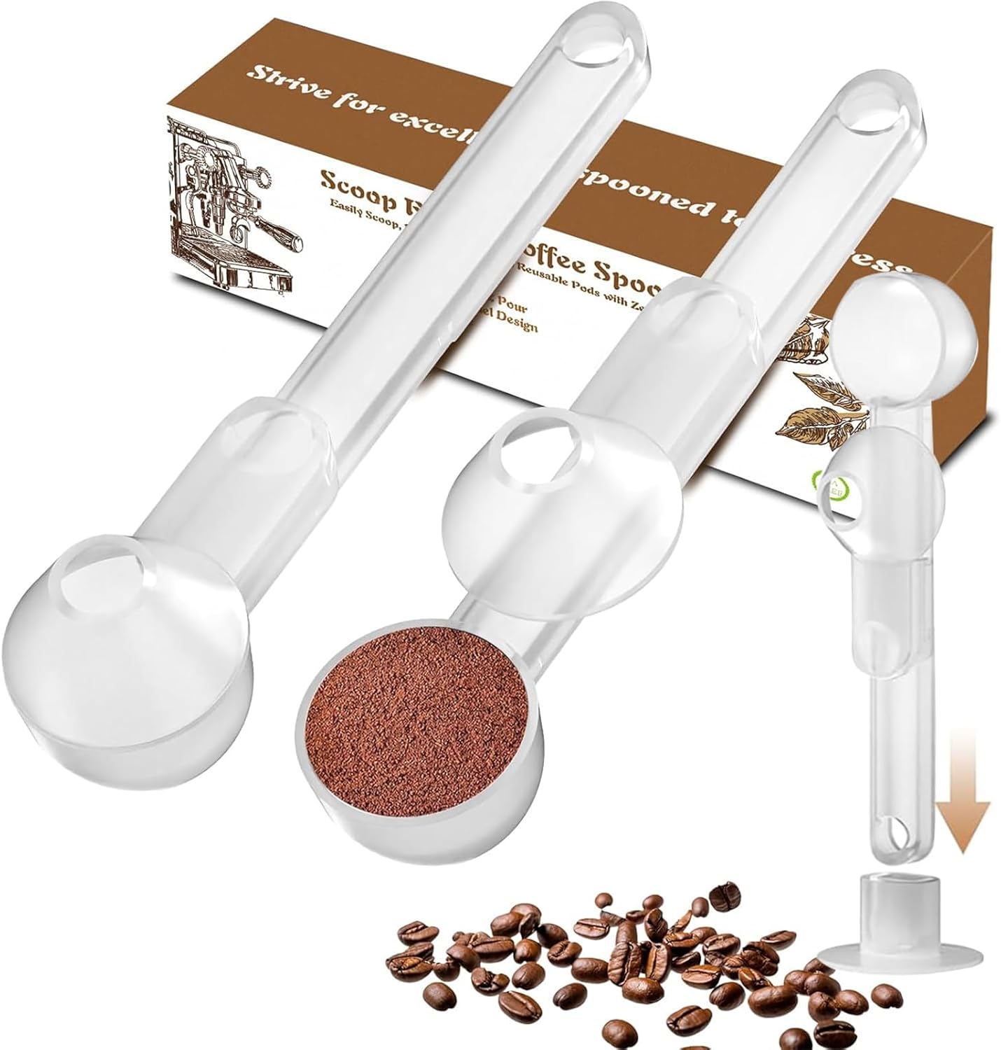 Coffee Scoop with Funnel for Ground Coffee, Protein Powder & Tea, for Reusable K Cup Refiller, 2TBSP Mess-Free, Funnel Design Prevents Spills (Black, 2-Pack)