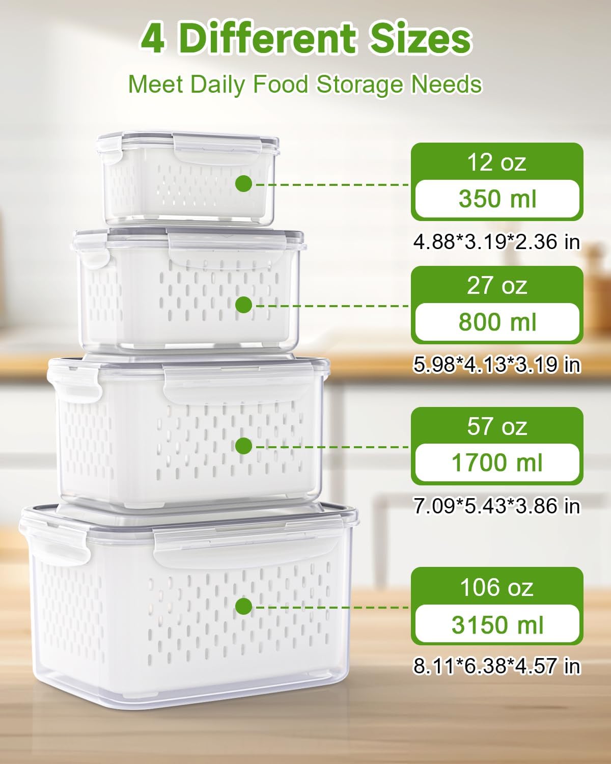 TBMAXS 5 Pack Fruit Storage Containers for Fridge Food Container with Colander Airtight BPA Free Plastic Berry Keeper Produce Vegetable Saver Bins Keep Fresh