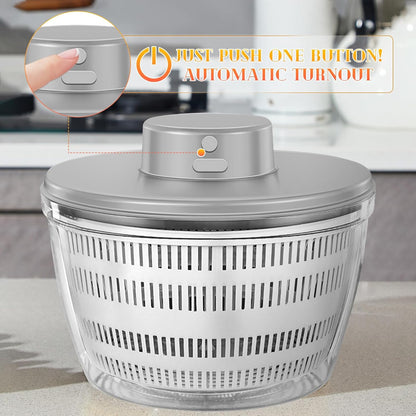 Electric Salad Spinner,6L Large Capacity Automatic Vegetables Fruit Washer Dryer Drainer Strainer,USB Charge Lettuce Spinner Cleaner with 350 ml Squeeze Bottle for Home Kitchen