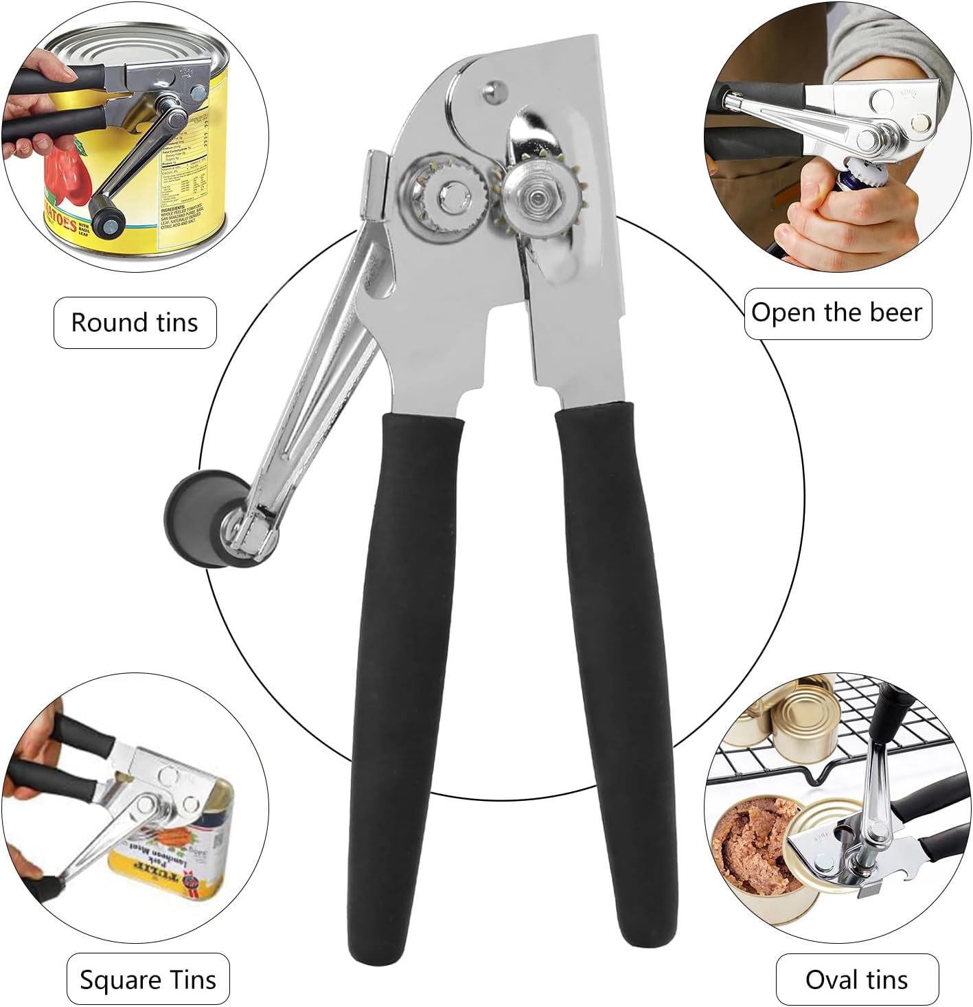 Can Opener Manual Heavy Commercial Can Opener Duty Easy for Big Cans with Magnet Folding Hand Crank With Comfortable Long Handles