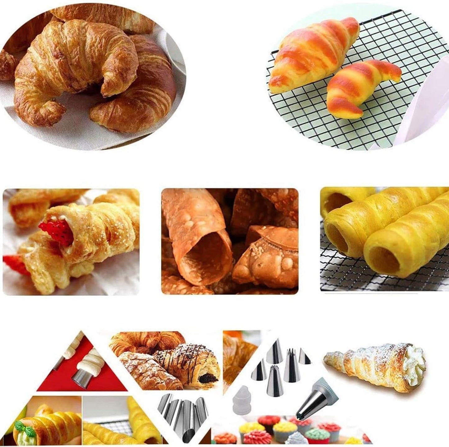 Non-stick Cream Cannoli Tubes, FantasyDay 12 Pcs Stainless Steel Baking Cones Pastry Roll Horn Croissant Mold Cannoli Shells with 1 Clean Brush - Pastry Baking Set for Christmas Cake Anniversary Party