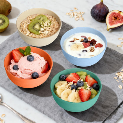 Wheat Straw Bowls Set with Lids, Unbreakable 40 OZ Cereal Bowls Set of 4, Salad Container for Lunch, Microwave & Dishwasher Safe Bowl Set for Kitchen, Picnic, RV, Camping, Multi