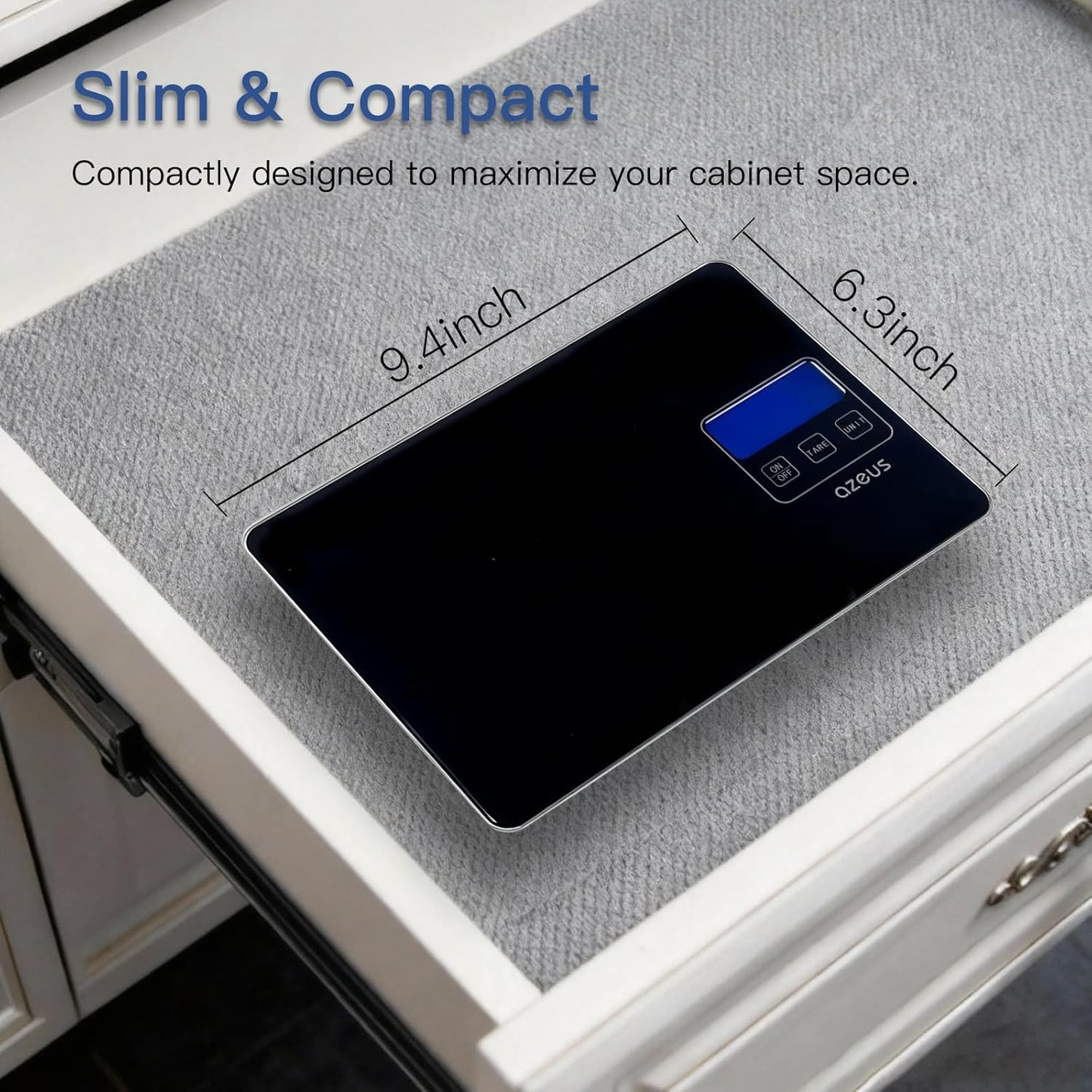 AZEUS Food Scale with USB Rechargeable, Digital Kitchen Scale with 6 Units, High Precision to 0.04 oz /11lbs Capacity, Weight Range from 3g-5000g (White)