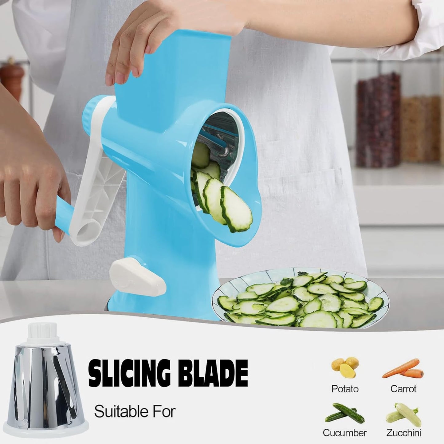 Cheese Grater with Handle,Multifunctional Rotary Cheese Grater,Kitchen Cheese Shredder Can Easily Chop Vegetables,Potatoes,Carrots,Etc.The Suction Cup is Stable and Easy to Clean (light green)