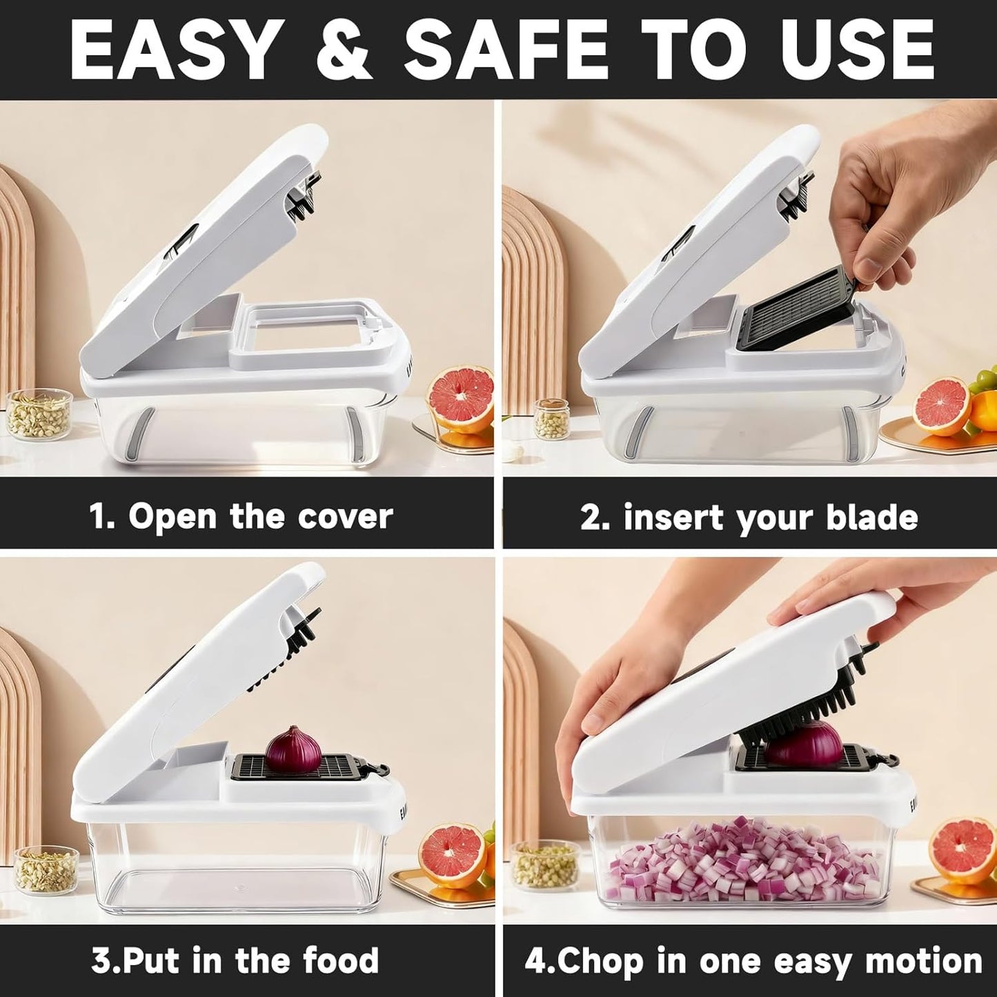 EaglestarEX Vegetable Chopper Mandoline Slicer, Food Veggie Chopper, Cheese Grater, Onion Vegetable Cutter with Container, Dicer, Kitchen Gadgets & Essentials, White/black