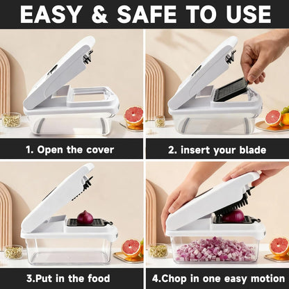EaglestarEX Vegetable Chopper Mandoline Slicer, Food Veggie Chopper, Cheese Grater, Onion Vegetable Cutter with Container, Dicer, Kitchen Gadgets & Essentials, White/black