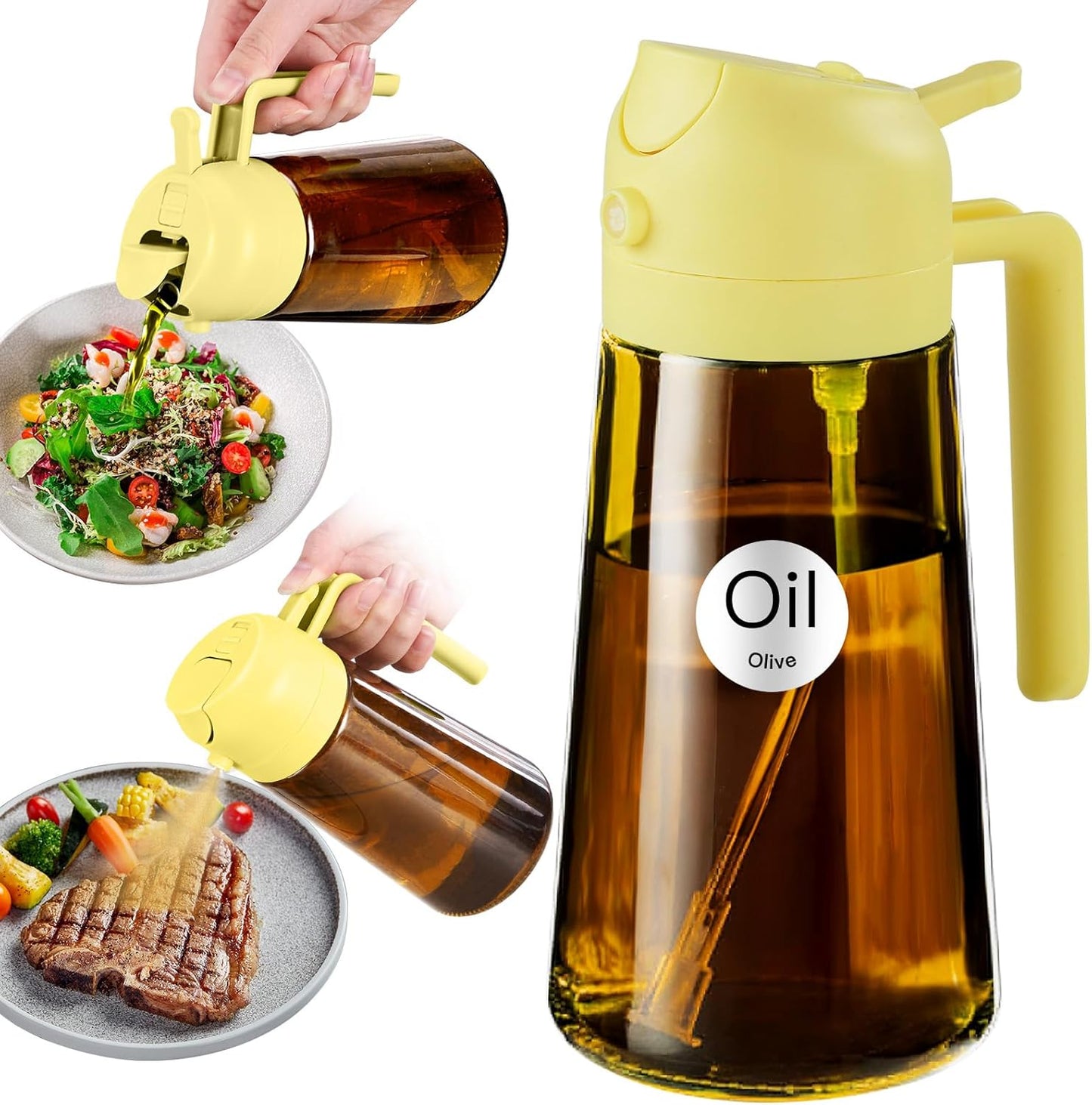 YARRAMATE 2Pcs 16oz/470ml Dark Brown Oil Sprayer for Cooking with Stickers, Food-grade Premium 2 in 1 Olive Oil Dispenser Bottle for Kitchen Gadgets, Air Fryer, Salad, Frying, BBQ (Black&OliveGreen)