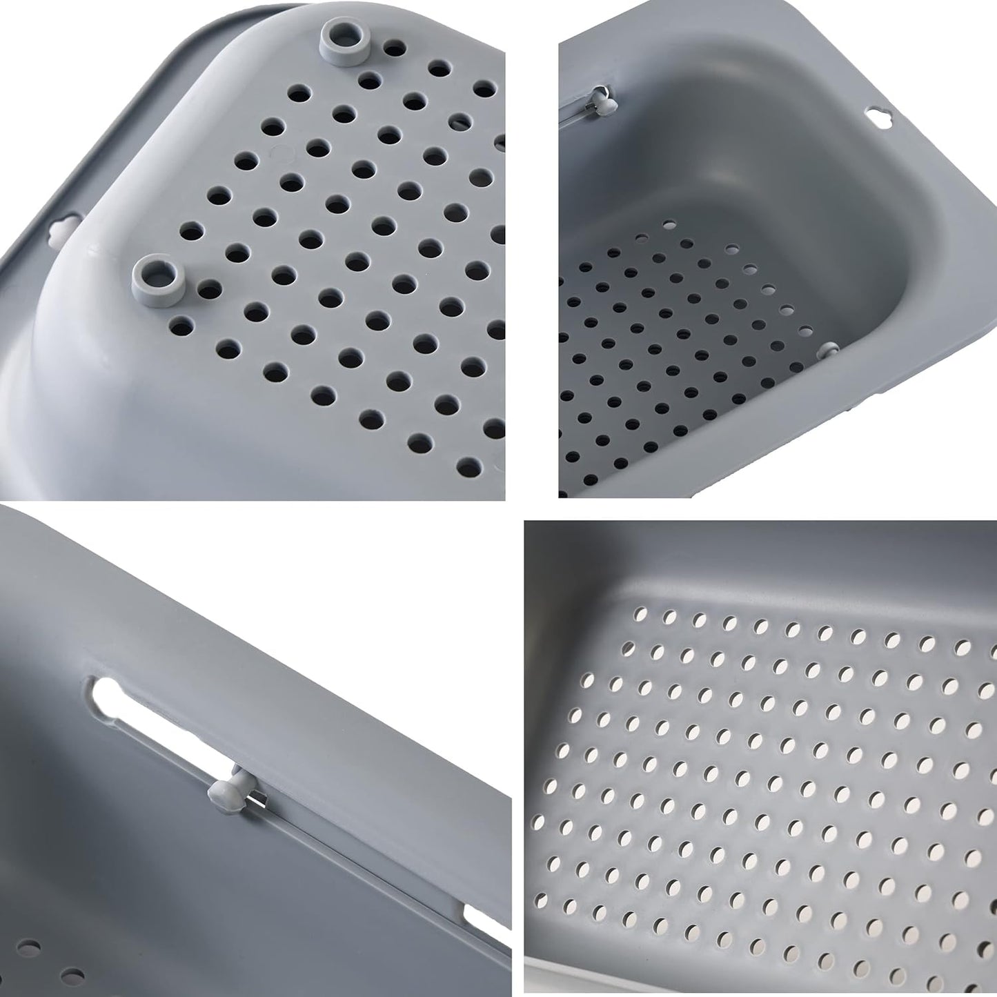 Kitchen Sink Colander, Extendable Strainer Basket Over the Sink for Wash Vegetables and Fruits, Drain Cooked Pasta and Dry Dishes 13.6"-18.9"L x 7.9"W x 2.6"H - Deepgray