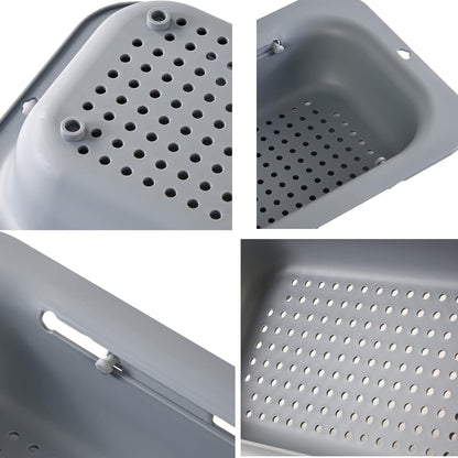 Kitchen Sink Colander, Extendable Strainer Basket Over the Sink for Wash Vegetables and Fruits, Drain Cooked Pasta and Dry Dishes 13.6"-18.9"L x 7.9"W x 2.6"H - Deepgray
