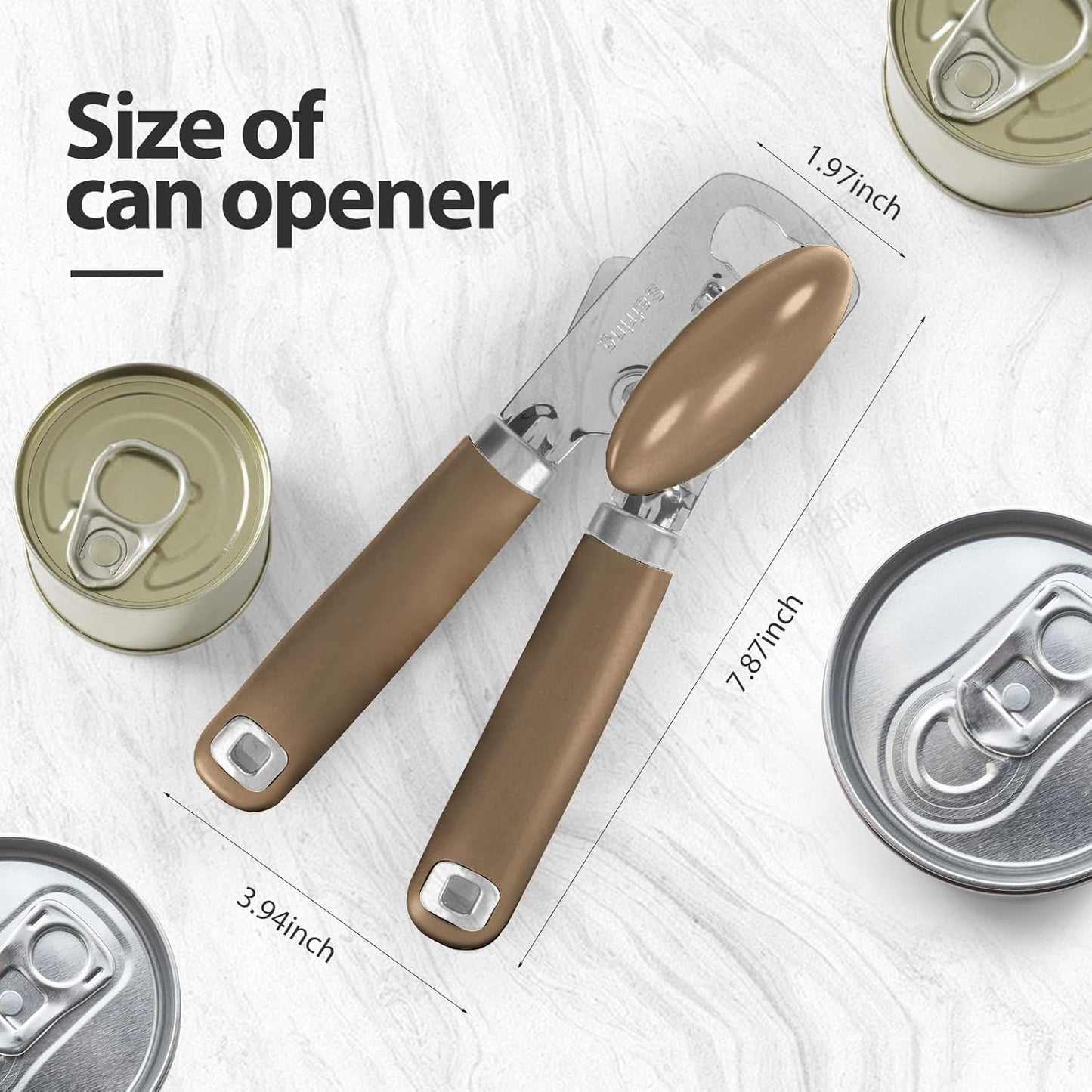 Safring Can Opener Manual, Heavy Duty Stainless Steel Smooth Edge Can Openers With Soft Touch Handle, Oversized Handheld Easy Turn Knob, Multi-Function Bottle Opener, Black