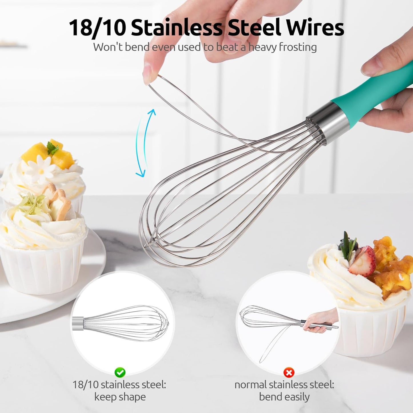 U-Taste 7" Mini Whisk for Cooking: 18/8 Stainless Steel Small Metal Kitchen Wisk, Tiny Hand Mixing Tool for Coffee, Egg, Sauce, 6-Wires Compact Head for Baking, Beating in Bowl, Mug, Jar (Set of 2)