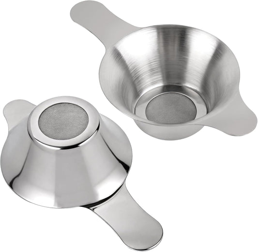 AUEAR, 2 Pack Different Size Stainless Steel Mini Strainer Fine Mesh Tea Funnel Coffee Filter with Double Handles