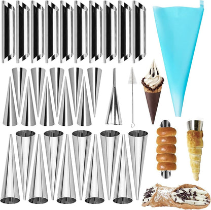 Non-stick Cream Cannoli Tubes, FantasyDay 12 Pcs Stainless Steel Baking Cones Pastry Roll Horn Croissant Mold Cannoli Shells with 1 Clean Brush - Pastry Baking Set for Christmas Cake Anniversary Party