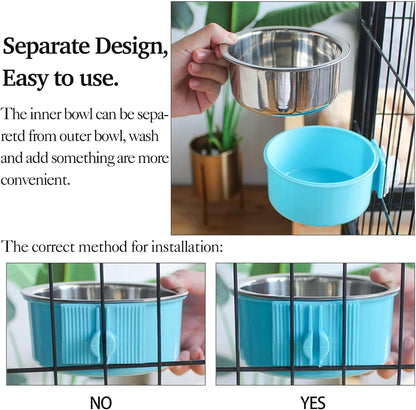 kathson 2PCS Stainless Steel Dog Bowls Set Removable no tip Puppy Food and Water Feeder Bowl Basic Metal Small Dog Bowls for Dogs Cats Rabbit Guinea Pigs Ferret