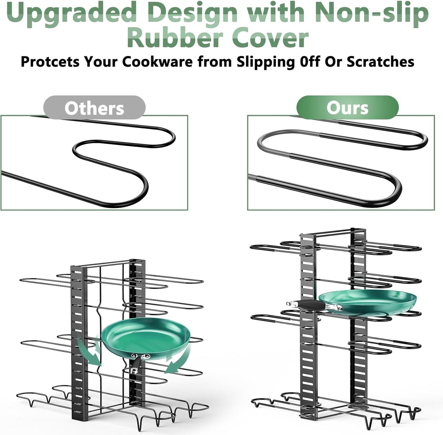 ORDORA Pots and Pans Organizer for Cabinet 16.61 Height, 8 Tier Pot Organizers Rack with 3 DIY Methods, Adjustable Pan Organizer under Cabinet Kitchen Organization and Storage