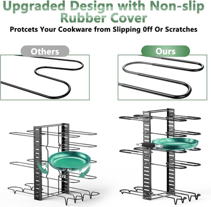 ORDORA Pots and Pans Organizer for Cabinet 16.61 Height, 8 Tier Pot Organizers Rack with 3 DIY Methods, Adjustable Pan Organizer under Cabinet Kitchen Organization and Storage